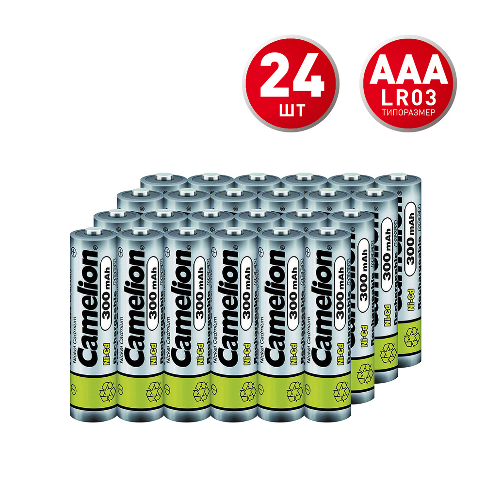 Аккумулятор Camelion ААА мизинчиковый HR03 1,2 В Ni-Cd 300 мАч (24 шт.) (NC-AAA300BP2)